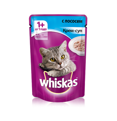 Whiskas для кошек крем-суп с лососем 85 гр.